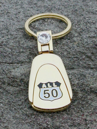 Brass Ring Multimedia design: All 50 Corvette "Route Sign" logo on deluxe key fob (image)