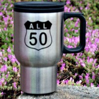Brass Ring Multimedia design: All 50 Corvette "Route Sign" logo on stainless steel mug (image)