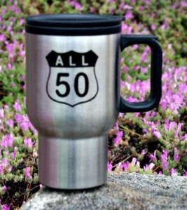 Brass Ring Multimedia design: All 50 Corvette "Route Sign" logo on stainless steel mug (image)