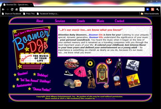 Brass Ring Multimedia design: Boomer DJ's website Home Page (image)
