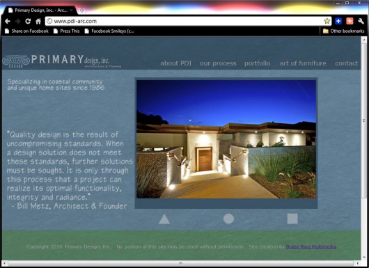 Brass Ring Multimedia design: Primary Design, Inc., architectural firm specializing in La Jolla & San Diego website Home Page (image)