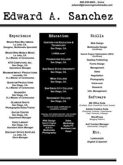 Brass Ring Multimedia - Edward A. Sanchez's resume' (image)