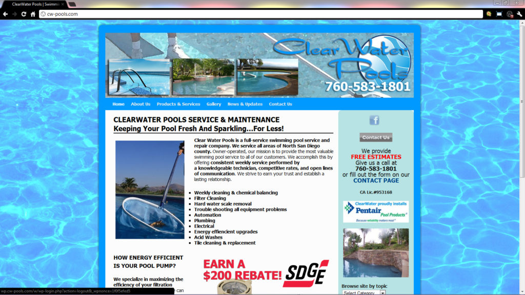 ClearWater Pools website design ($397 WordPress Special)