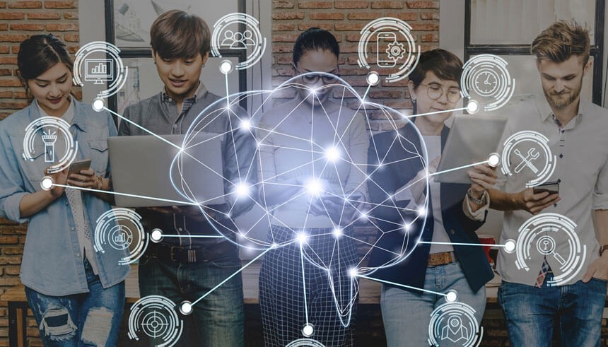 Business team using AI tools.